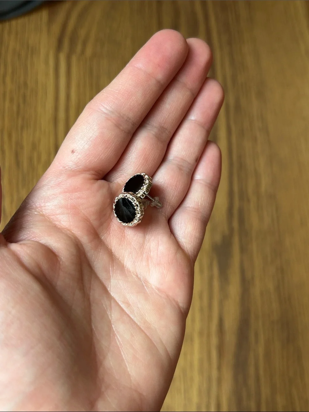 Gold-Edged Black Round Stud Earrings - Women